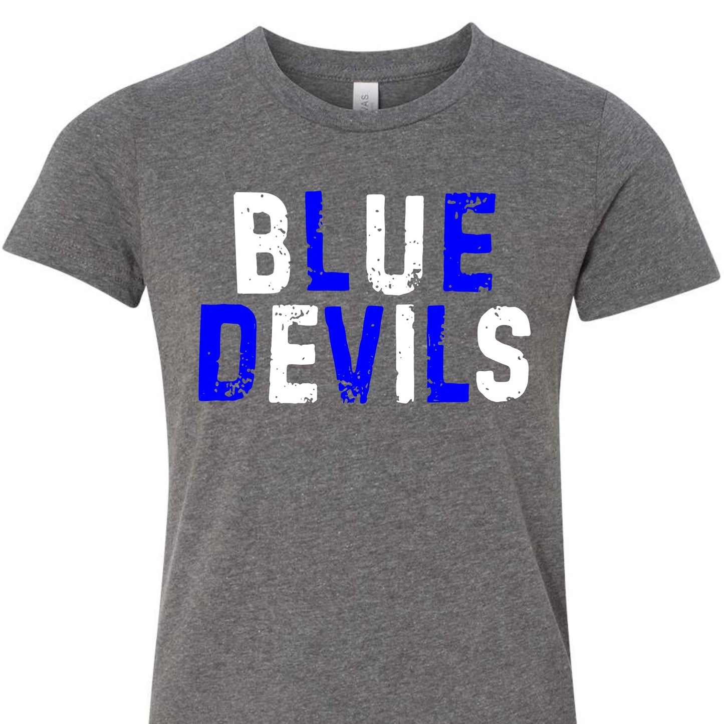 Blue Devils Blue and White Distressed Youth Tee