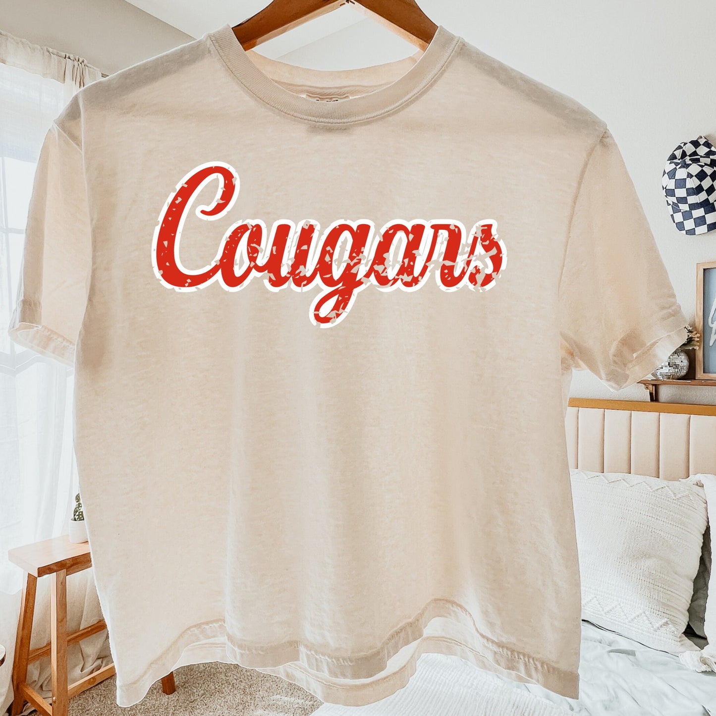 Cougars Distressed Ivory Boxy Crop Tee