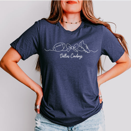 Dallas Cowboys Football and Cleats Bow Tee