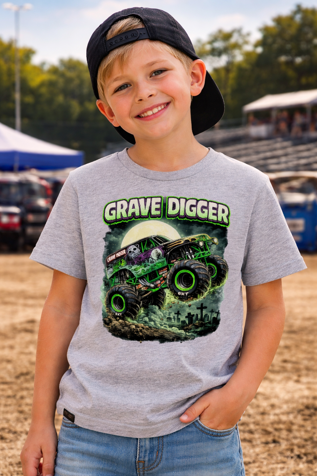 Graveyard Monster Truck Tee – Green Flame Off-Road Shirt