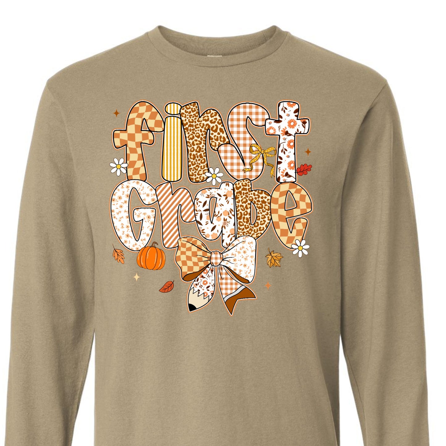 Fall Preppy First Grade Long Sleeve Tee