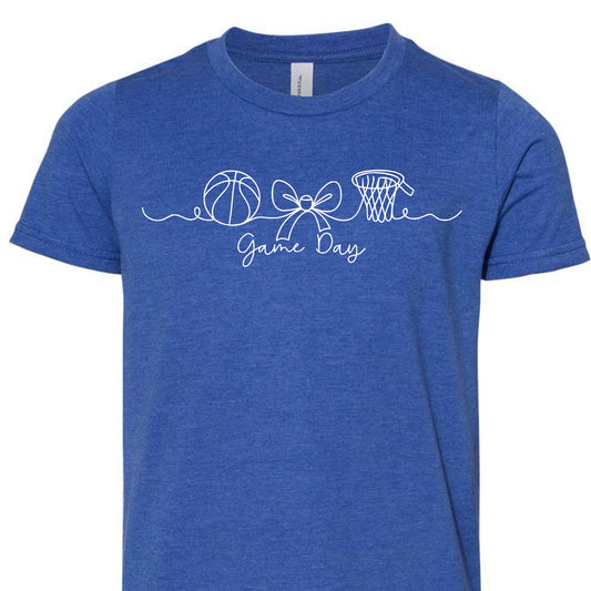 Game Day Basketball and Hoop Bow Tee