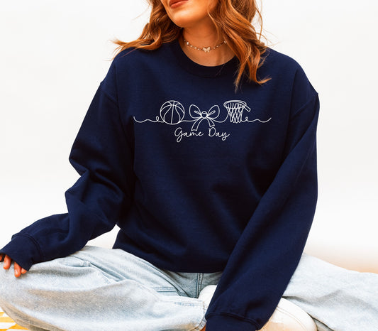 Game Day Basketball and Hoop Bow Sweatshirt