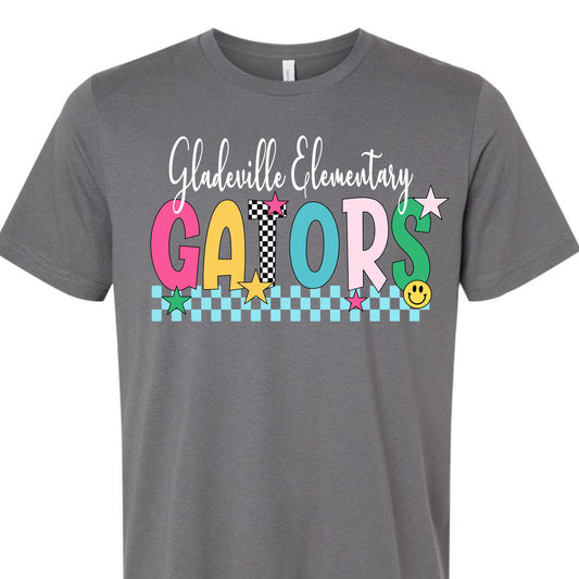 Gladeville Elementary Gators Colorful Checkerboard Tee