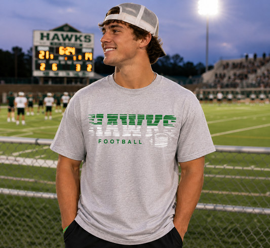 Hawks Football Distressed Stripe Game Day Tee