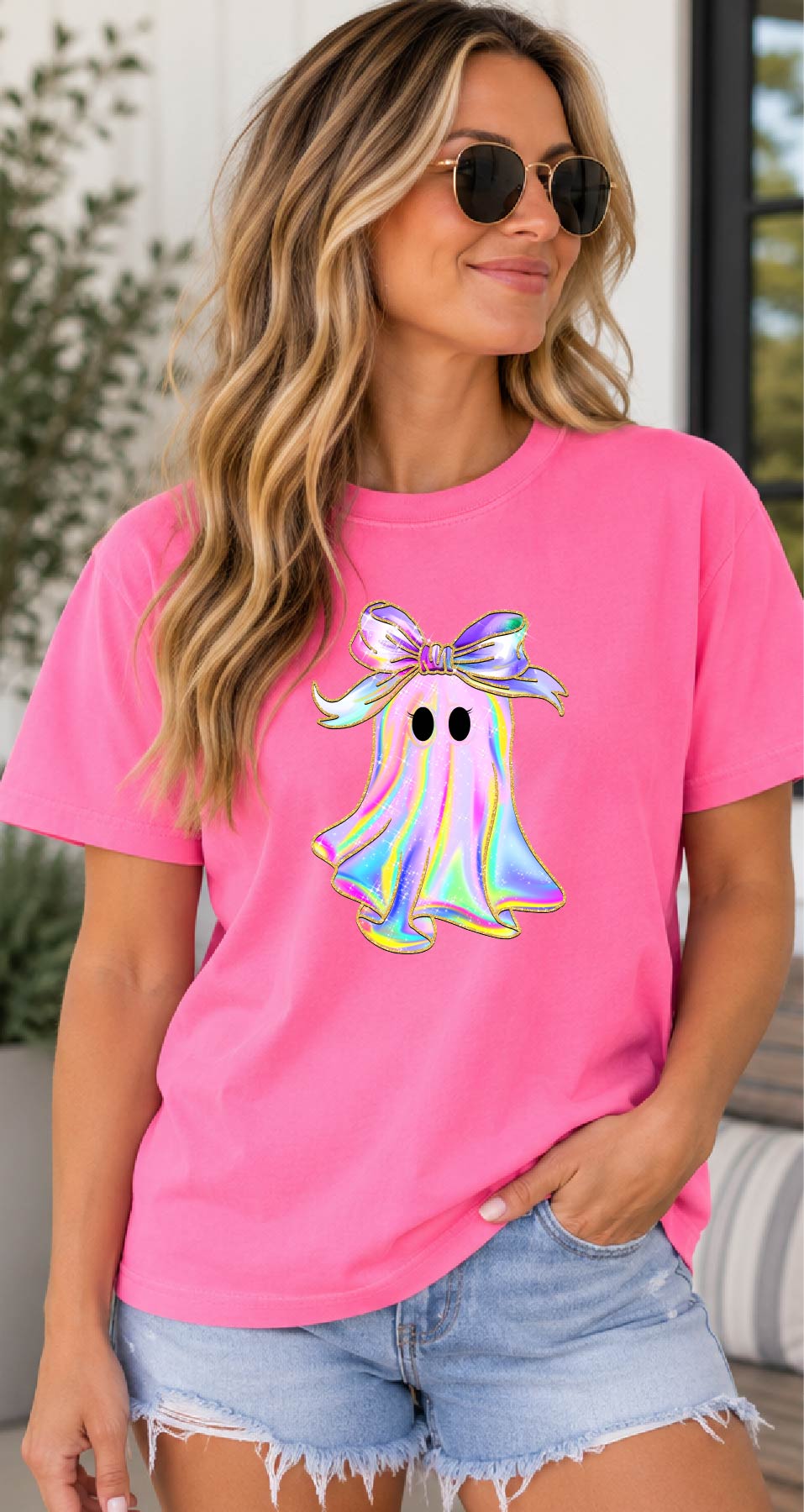 Iridescent Boo Bow Ghost Tee