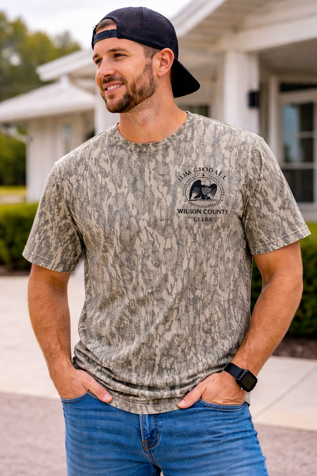 Jim Goodall Wilson County Clerk Mossy Oak Bottomland Camo Tee
