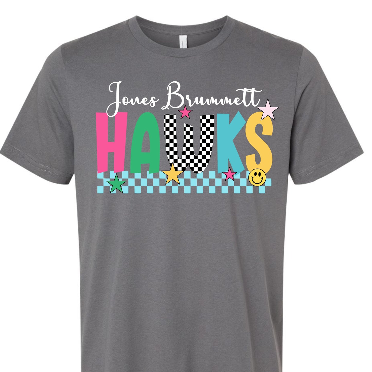 Jones Brummett Hawks Colorful Checkerboard Youth Tee