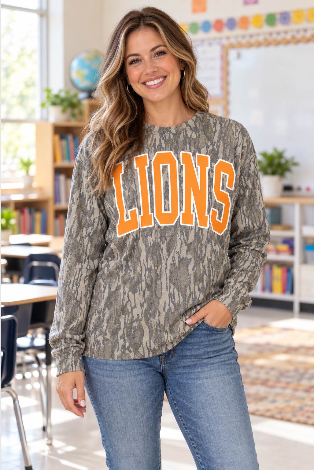 Lions Mossy Oak Bottomland Camo Long Sleeve Tee-PRE ORDER