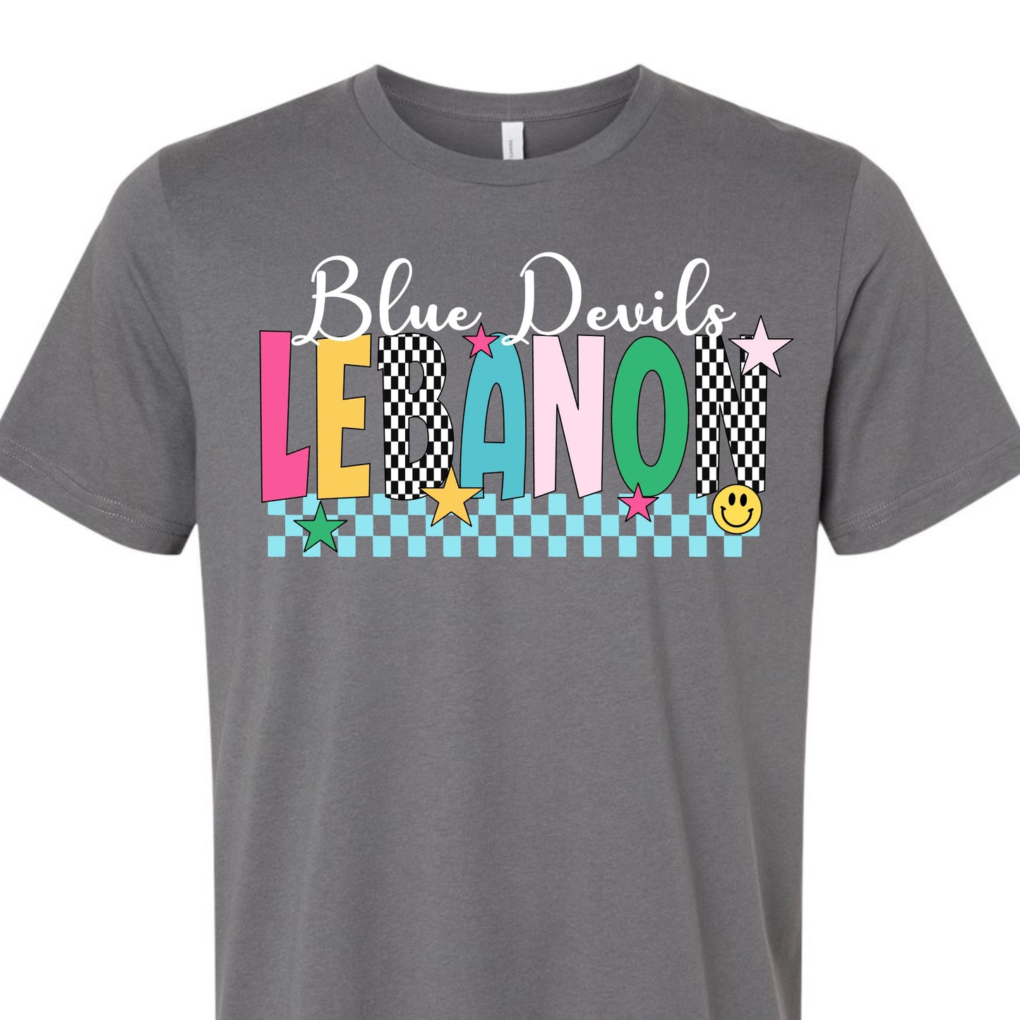 Lebanon Blue Devils Colorful Checkerboard Tee