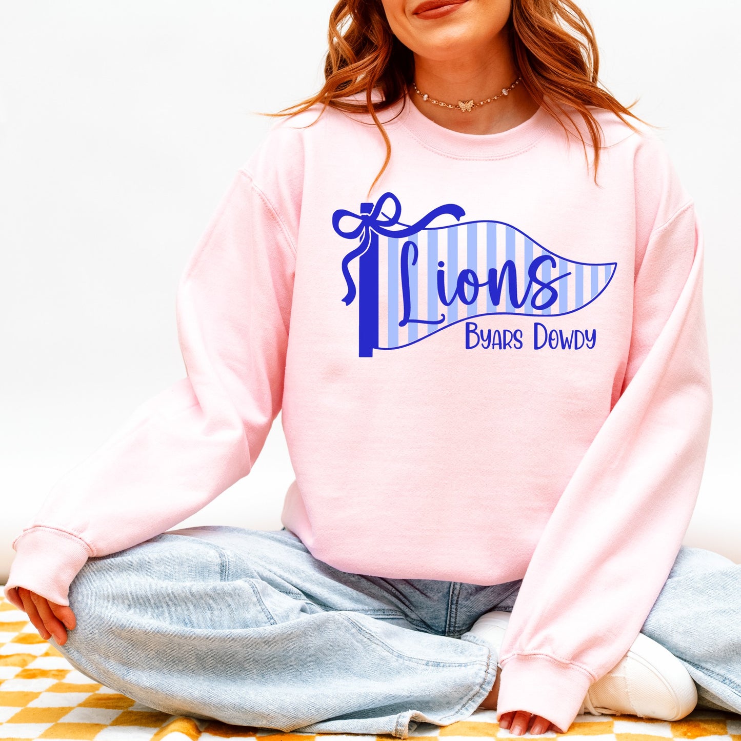 Lions Striped Pennant Crewneck