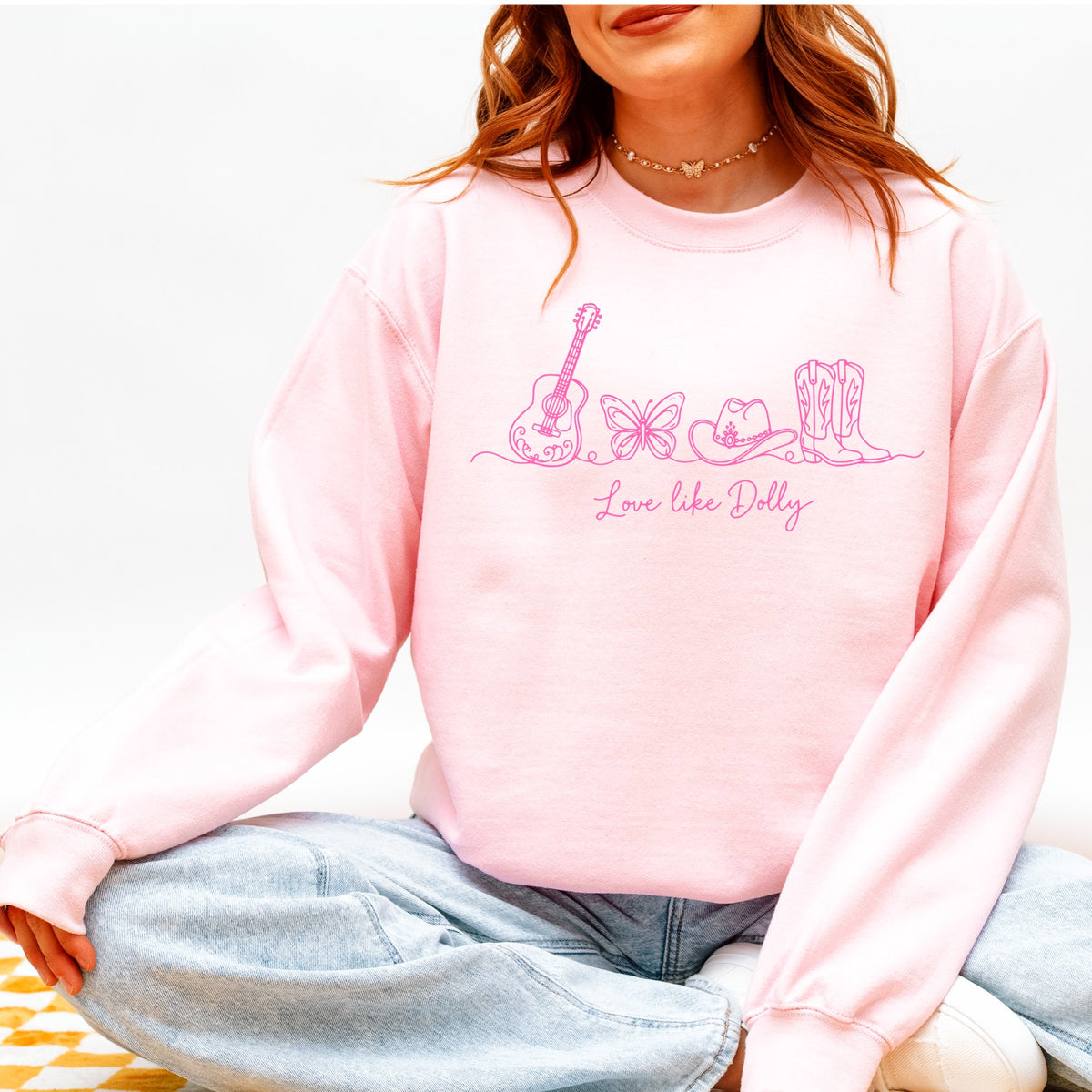 Love Like Dolly Pink Western Crewneck Sweatshirt