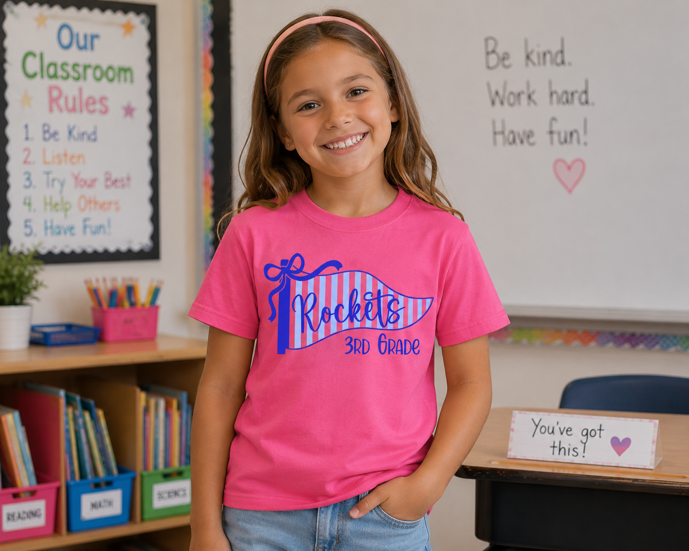 Rockets 3rd Grade Striped Pennant Comfort Colors Tee