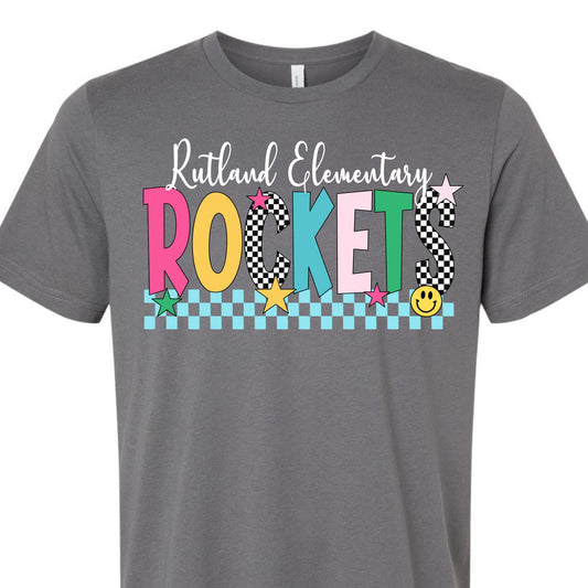 Rutland Elementary Rockets Colorful Checkerboard Tee
