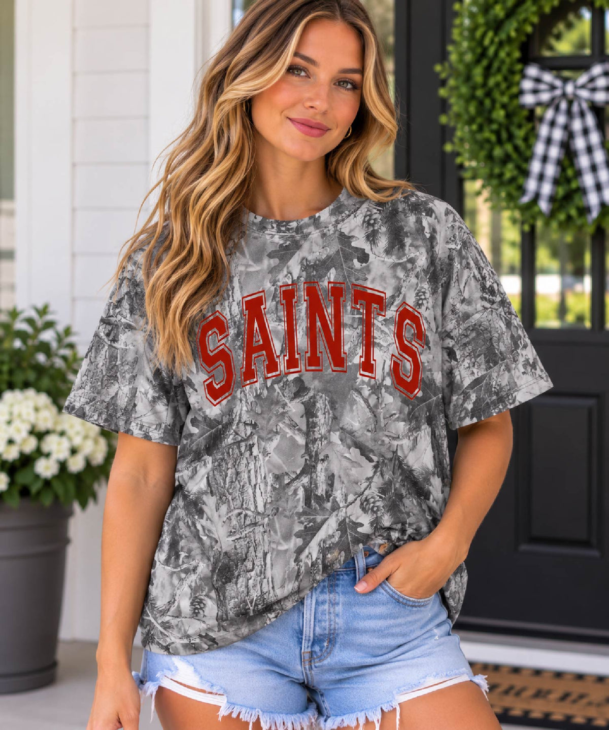 Saints Vintage Gray Camo Varsity Tee