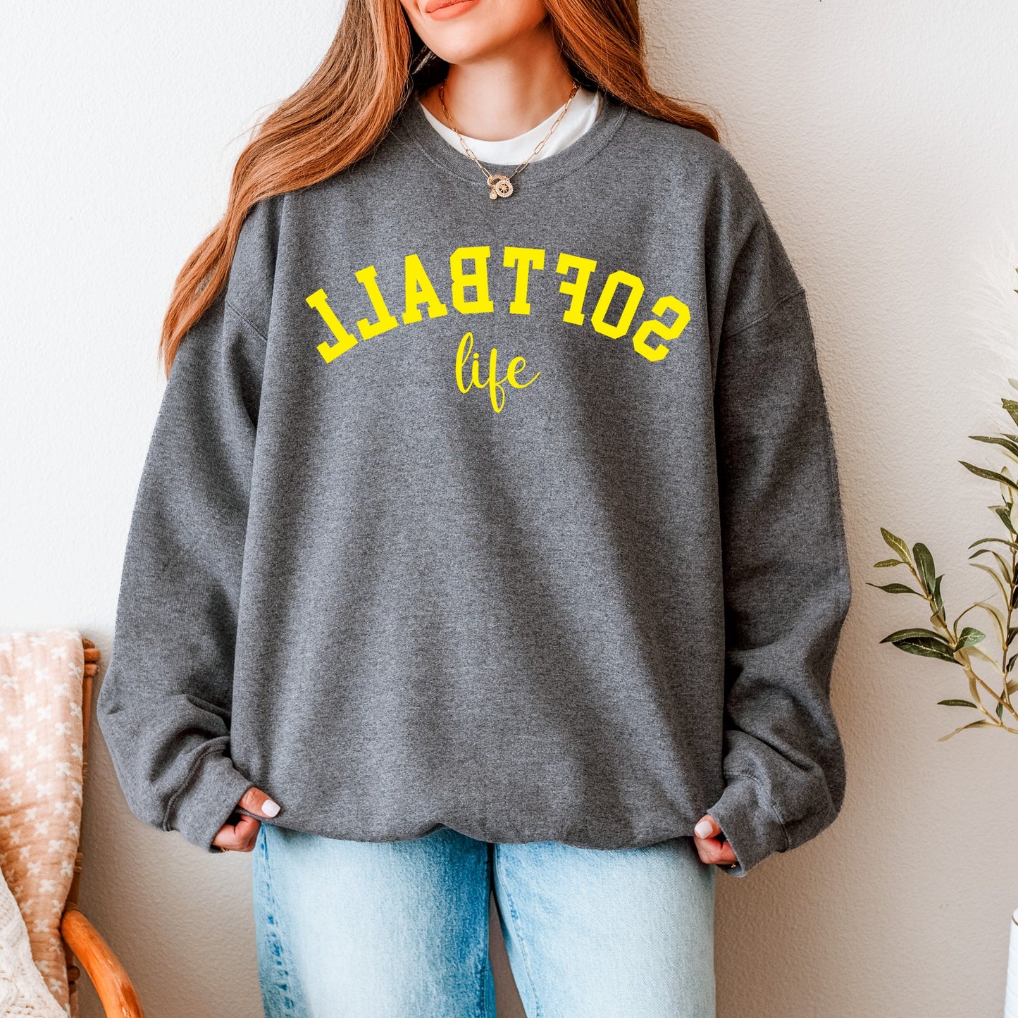 Softball Life Varsity Crewneck Sweatshirt