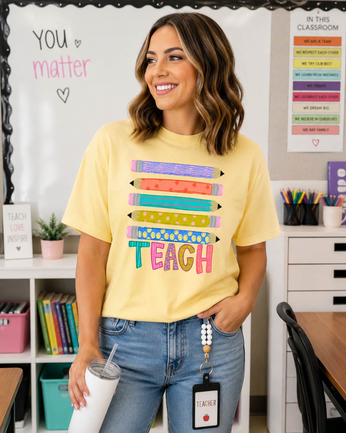 Teacher Pencil Stack Classroom Tee