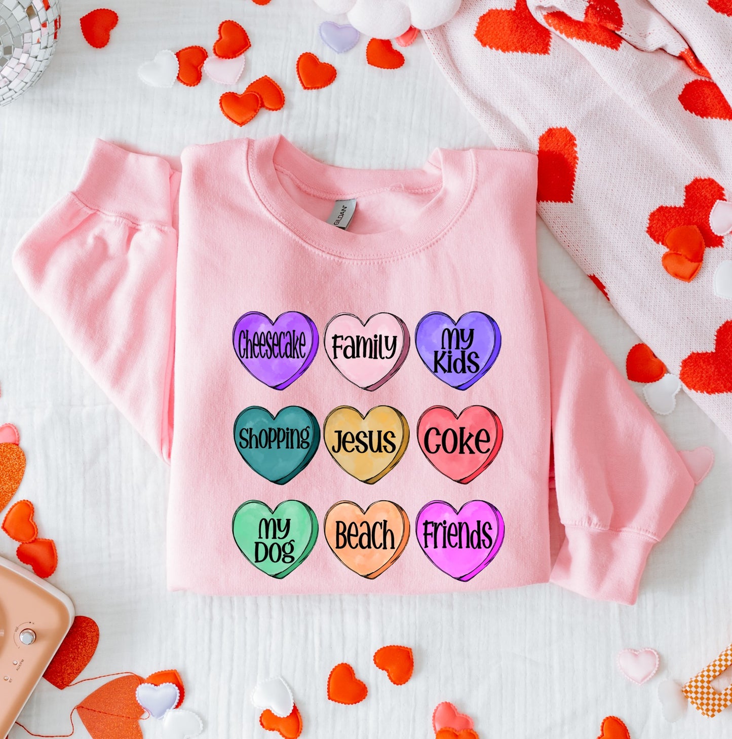 Watercolor Personalized Candy Hearts Sweatshirt