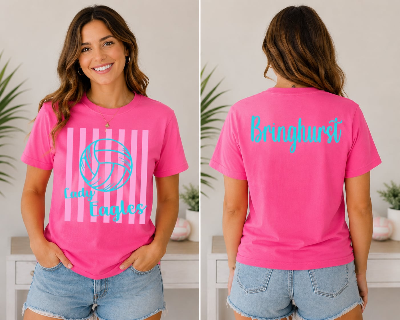 Pink & Teal Lady Eagles Volleyball Tee
