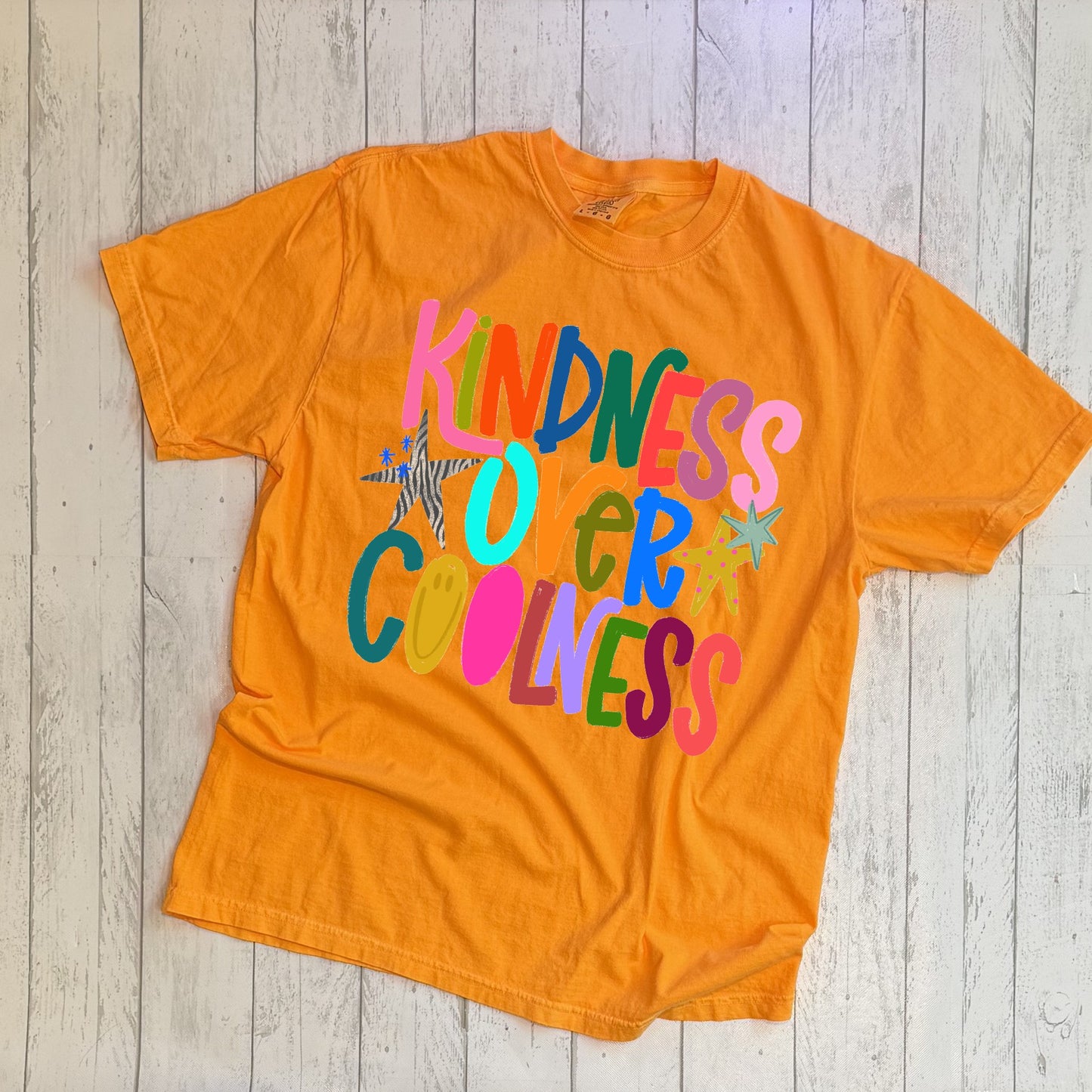 Kindness Over Coolness Tee – Colorful Positive Graphic Shirt