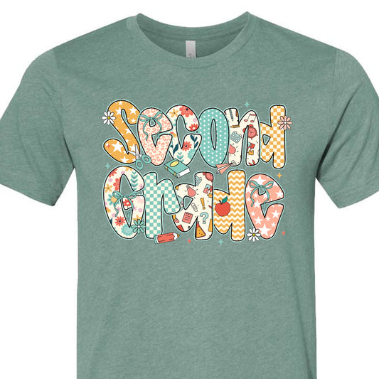 Preppy Floral Second Grade Tee