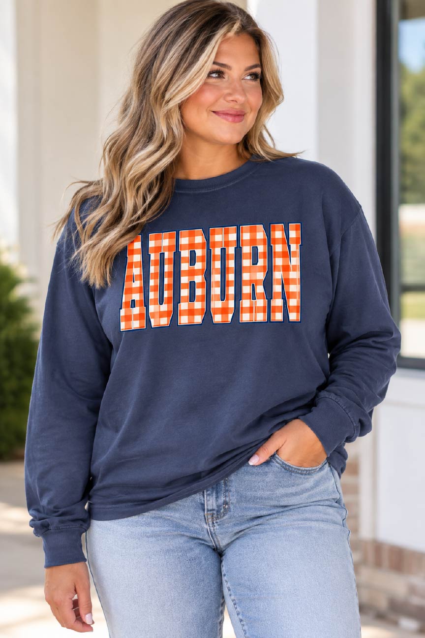 Auburn Gingham Game Day Comfort Colors Long Sleeve Tee