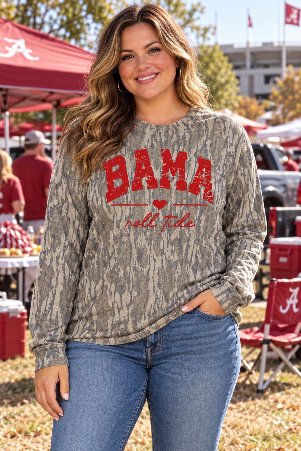 Bama Roll Tide Mossy Oak Bottomland Camo Long Sleeve Tee-PRE ORDER