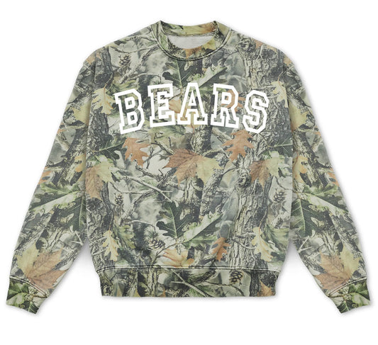 Bears Outline Vintage Wood Camo Crewneck