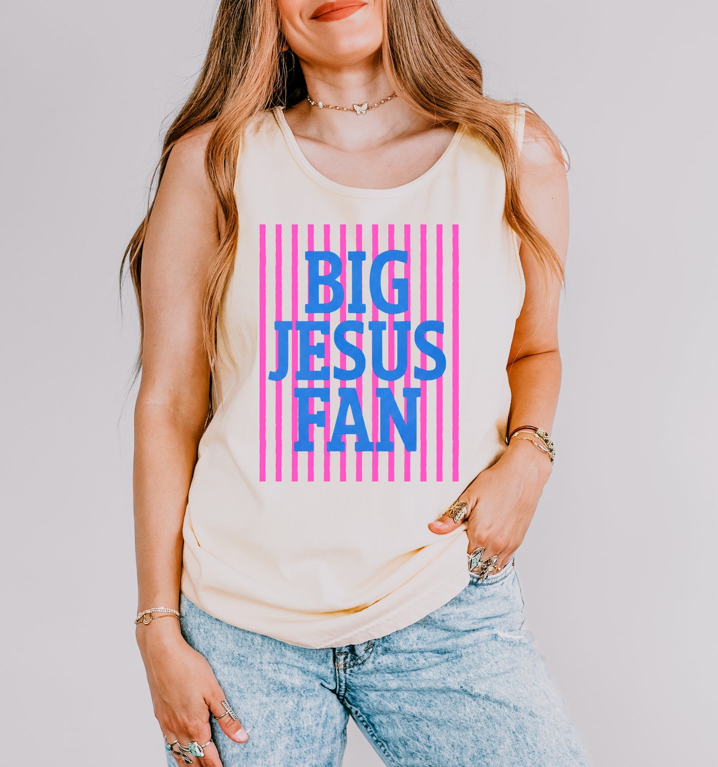 Big Jesus Fan Puff Print Comfort Colors Tank