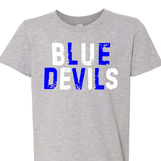 Blue Devils Blue and White Distressed Youth Tee