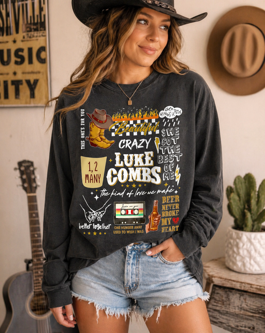 Vintage Country Collage Graphic Long Sleeve / My Kinda Night Long Sleeve Tee