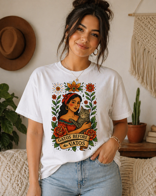 Gatos Before Vatos Cat Lover Tee