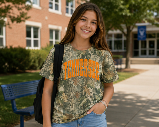 Distressed Tennessee Varsity Vintage Woods Camo Tee