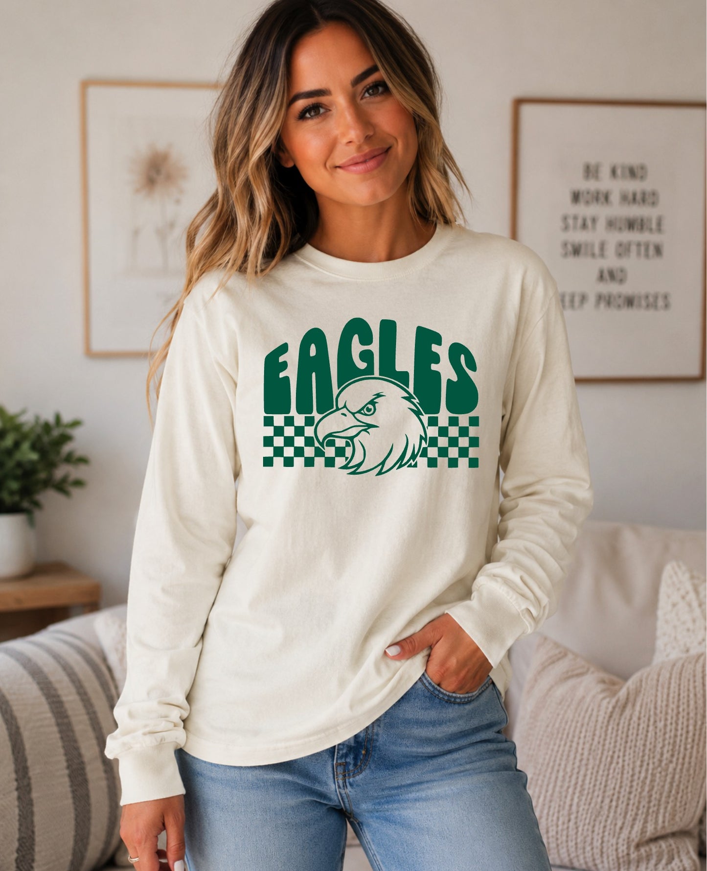 Checkered Eagles Spirit Long Sleeve Tee -Northside