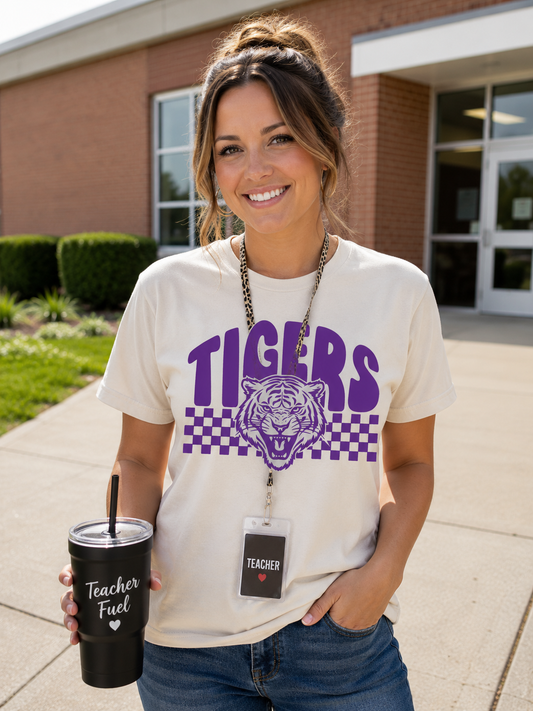 Checkered Tigers Spirit Tee - Purple