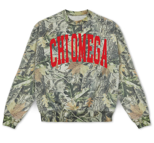 Chi Omega Vintage Wood Camo Crewneck
