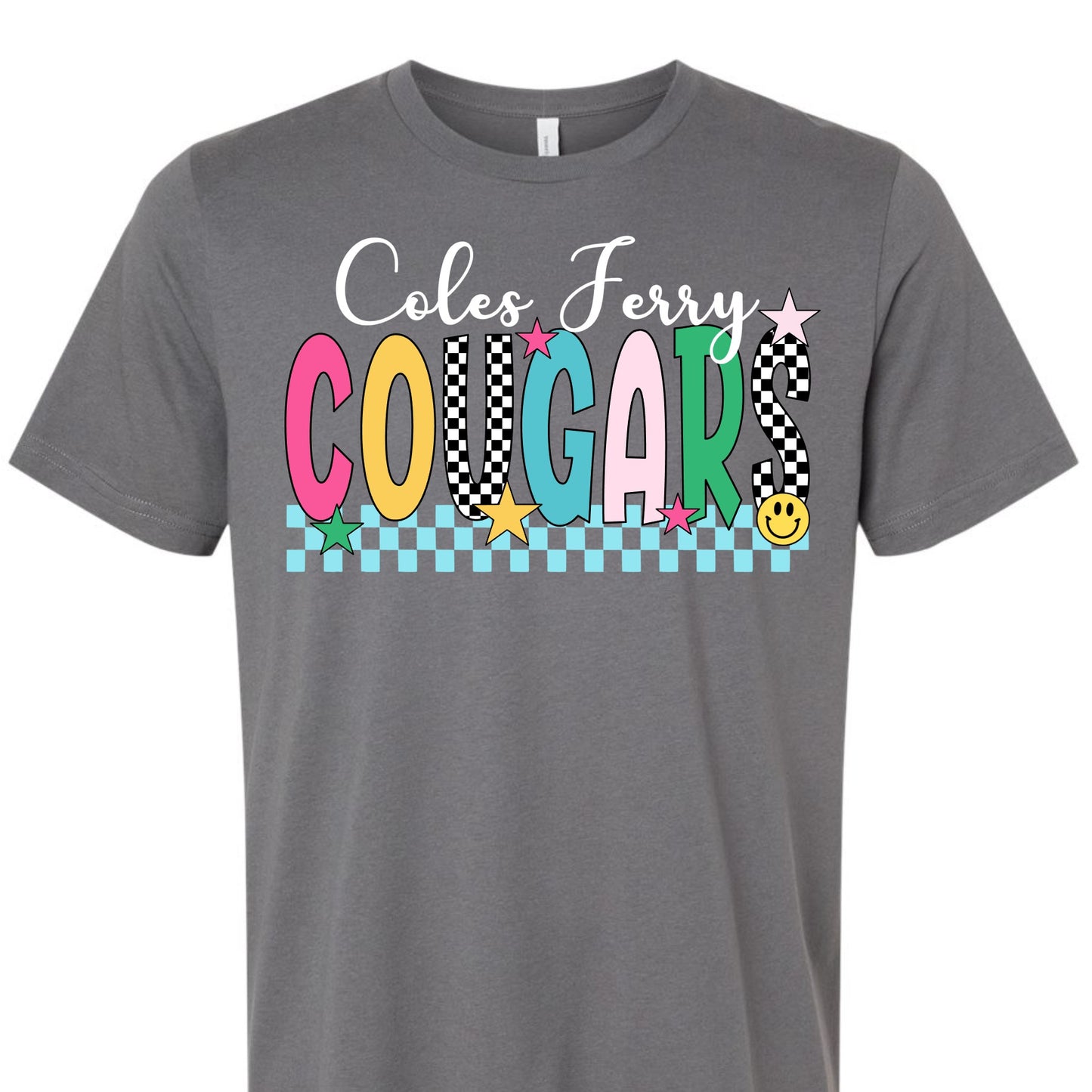 Coles Ferry Cougars Colorful Checkerboard Tee