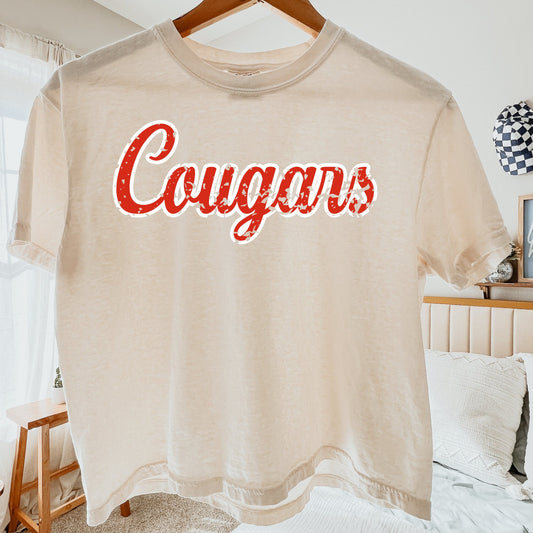 Cougars Distressed Ivory Boxy Crop Tee