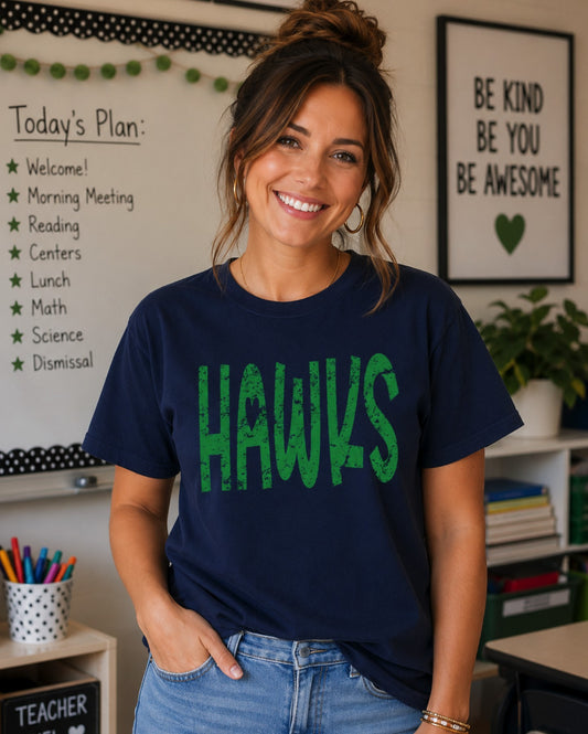 Distressed Hawks Fun Little NAVY Tee