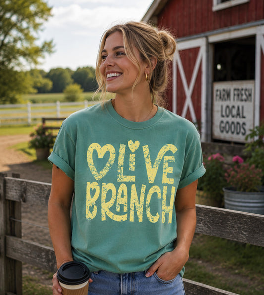 Distressed Olive Branch Fun Little Tee