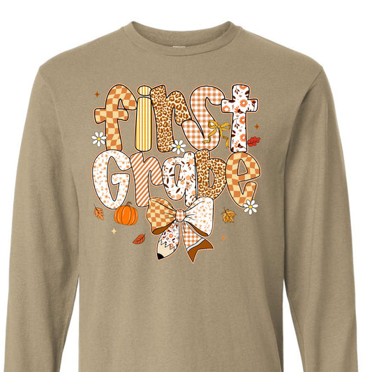 Fall Preppy First Grade Long Sleeve Tee