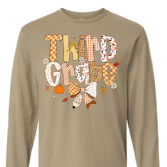 Fall Preppy Third Grade Long Sleeve Tee