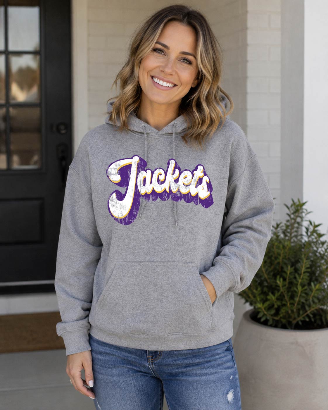 Retro Jackets Hoodie | Vintage Purple & Gold School Spirit Sweatshirt | Golden Jackets Game Day Hoodie