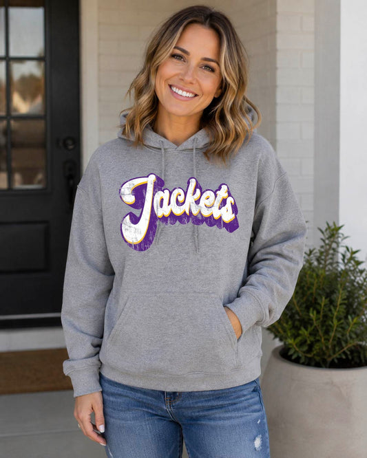 Retro Jackets Hoodie | Vintage Purple & Gold School Spirit Sweatshirt | Golden Jackets Game Day Hoodie