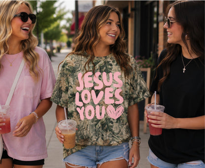 Jesus Loves You Vintage Woods Camo Tee