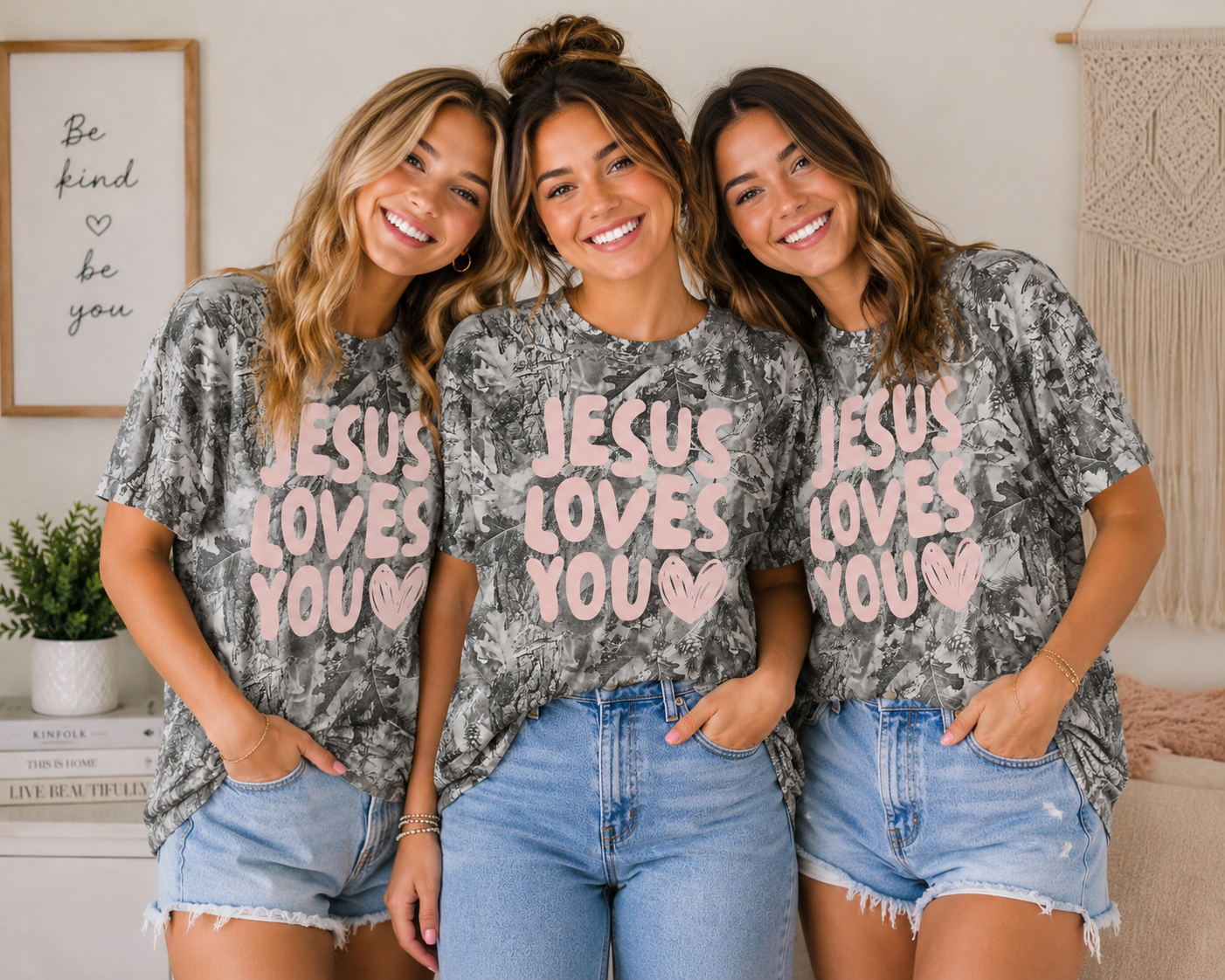 Jesus Loves You Vintage Gray Camo Tee