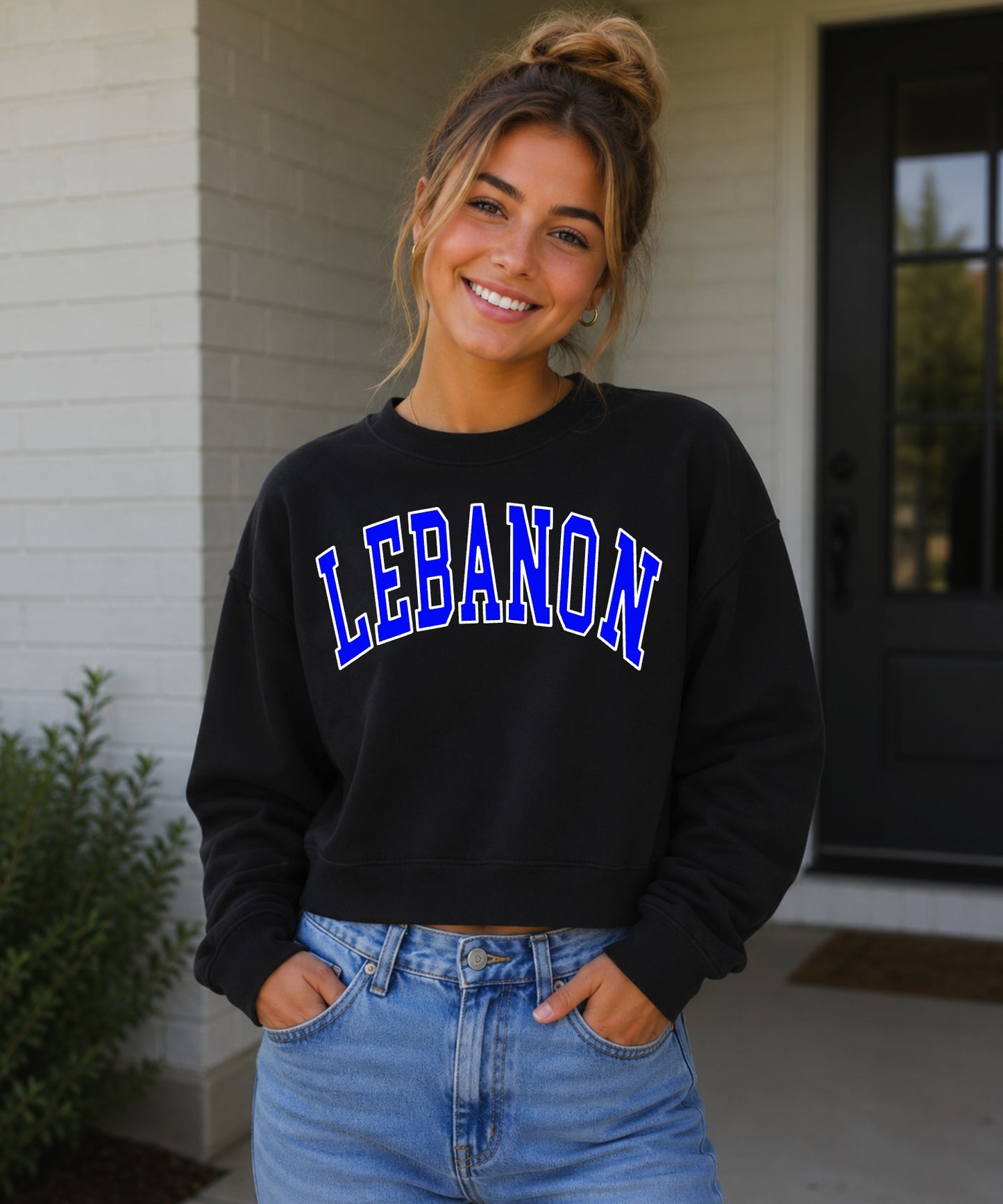 Lebanon Varsity Crop Sweatshirt | Blue Devils Spirit Wear | Women's Collegiate Crewneck