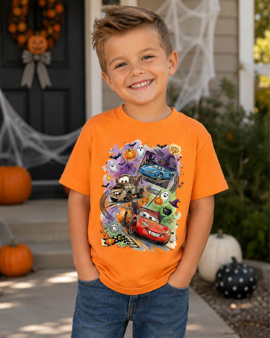 Spooky Speedway | Halloween Cars Kids Graphic Tee