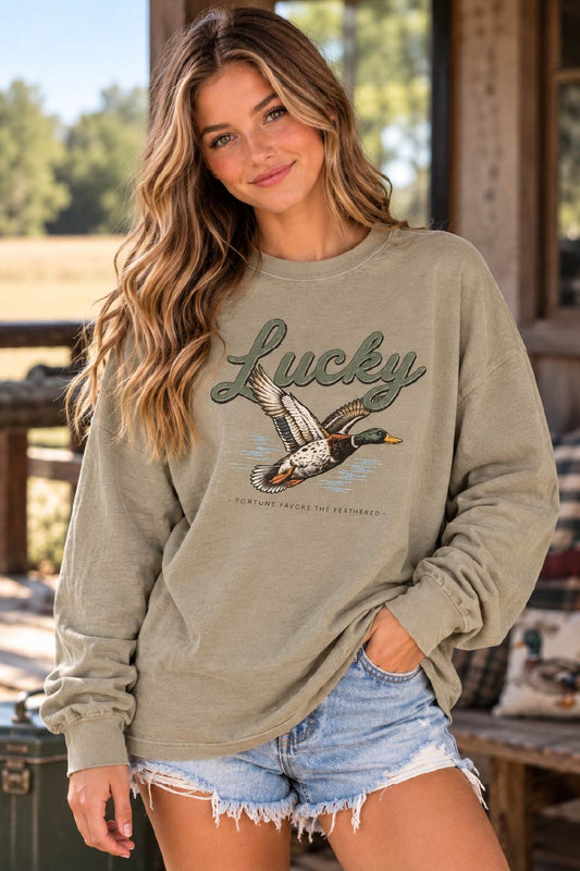 Lucky Duck Vintage Mallard Comfort Colors Long Sleeve Tee