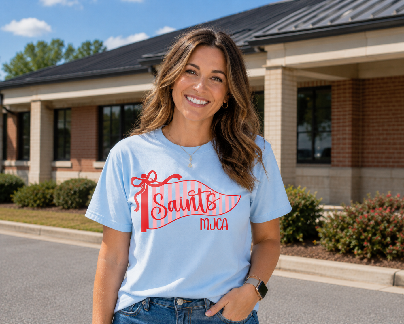 MJCA Saints Striped Pennant Comfort Colors Tee